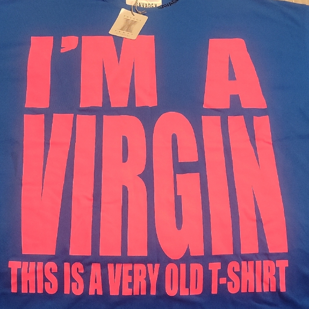 SAVAGE X FENTY- Blue T-Shirt with Pink Graphic Text